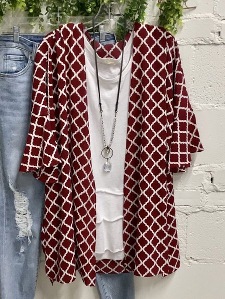 

3/4 Sleeve Geometric Shirts & Tops, Red, Blouses