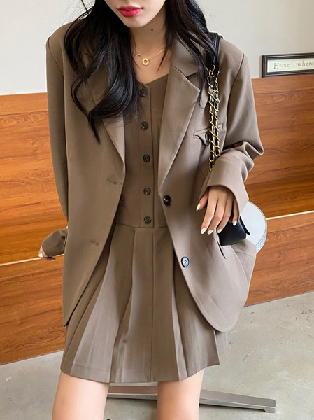 

Simple Long Sleeve Cotton Blazer, Khaki, Blazers
