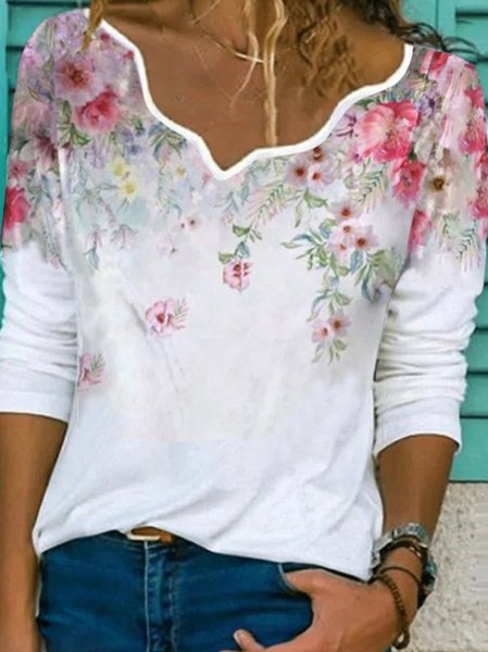 

Floral Shift Long Sleeve Shirts & Tops, White, Long sleeve tops