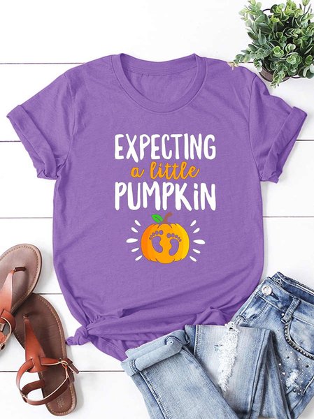 

Expecting A Little Pumpkin Pregnancy Announcement Halloween T-shirt, Purple, T-shirts