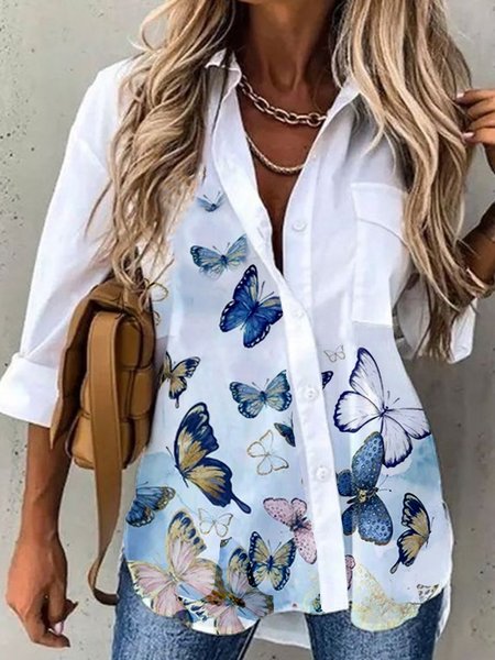 

Holiday Butterfly Shirt Collar Blouse, White, Blouses & Shirts