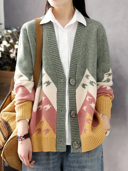 

Maniche Lunghe Casuale Maglione, Verde chiaro, Cardigans