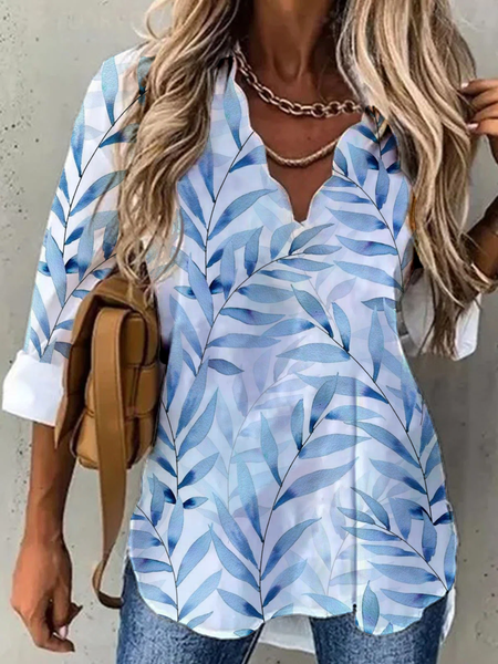 

Long Sleeve V Neck Casual Printed Shirts & Tops, White, Blouses & Shirts