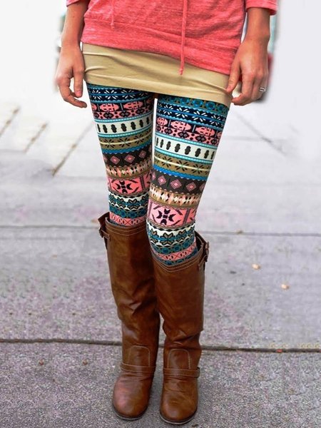 

Daily Casual Geometric Print Leggings, Multicolor, Leggings