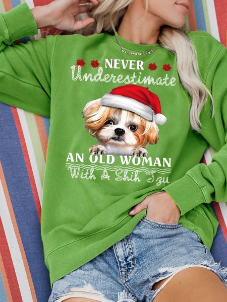 Never Underestimate An Old Woman With A Shih Tzu Sweatshirt, Green, Hoodies&Sweatshirts