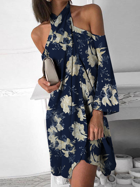 

Abito Scollato A-line Casuale Maniche Lunghe, Navy blu, Casual Dresses