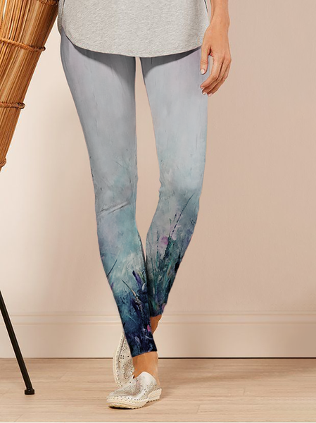 

taglia grande Floreale Leggings Magro Pantaloni, Azzurro, Leggings