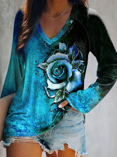 

Long Sleeve Shift Casual Shirts & Tops, Blue, Tees & T-shirts