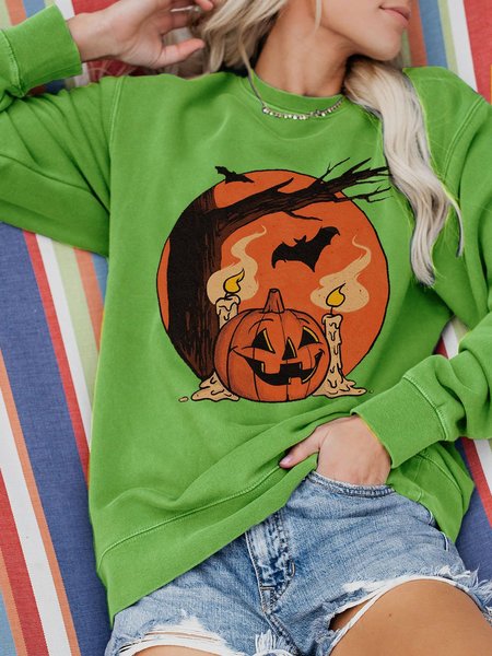 

Vintage Pumpkin Scene Halloween Classic Sweatshirt, Green, Hoodies&Sweatshirts