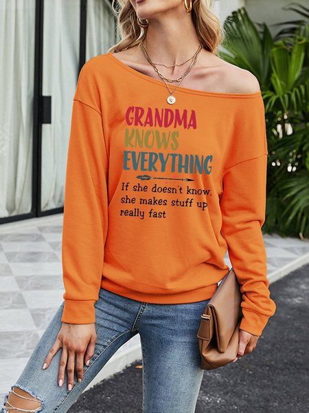 

Grandma Knows Everything Women's Cotton-Blend Long Sleeve Casual Sweatshirt, Orange, Hoodies&Sweatshirts