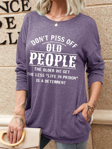 

Don't Piss Off Old People Women Shirt, Purple, Long sleeves