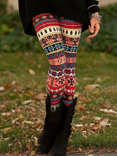 

Daily Casual Geometric Printed Tight Leggings, Multicolor, Leggings