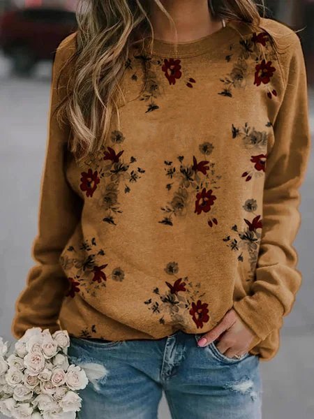 

Long Sleeve Cotton-Blend Sweatshirt, Brown, Sweatshirts & Hoodies