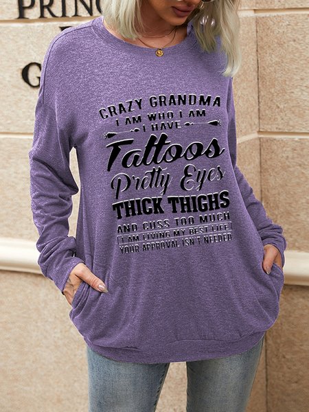 

Crazy Funny Pretty Eyes Grandma With Pockets Sweatshirt, Purple, Hoodies&Sweatshirts