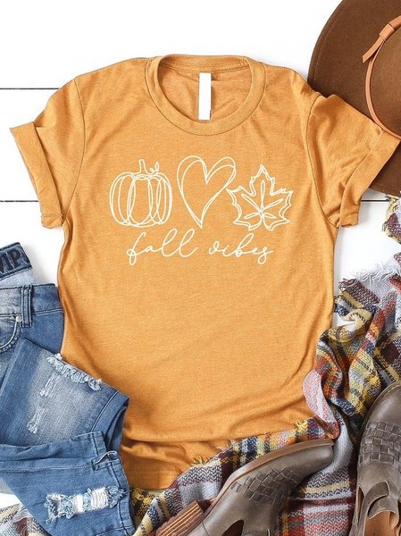 

Halloween pumpkin print Casual T-shirt, Yellow, T-shirts