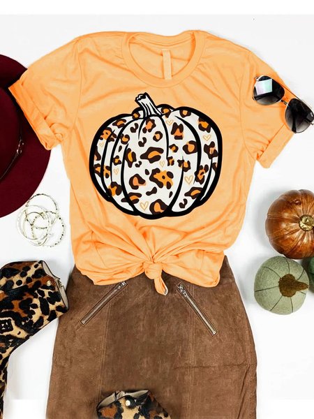 

Halloween Pumpkin Print Women T-shirt, Yellow, T-shirts