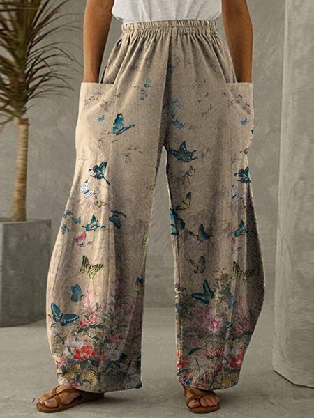 

Butterfly Pockets Casual Pants, Khaki, Pants