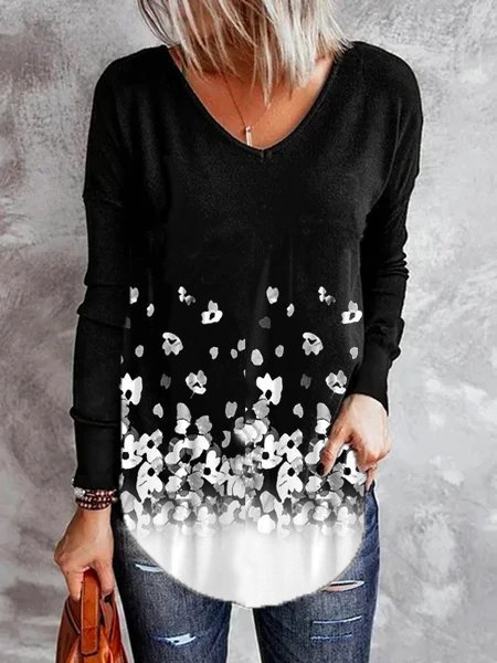 

Floral Crew Neck Casual Shirts & Tops, Black, Shirts & Blouses