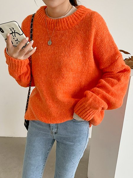 

Girocollo Acrilico Dritto Maniche Lunghe Maglione, Arancia, Sweater
