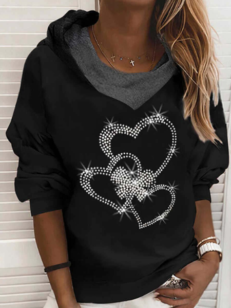 

Geometric Casual Shift Long Sleeve Shirts & Tops, Black, Long sleeve tops