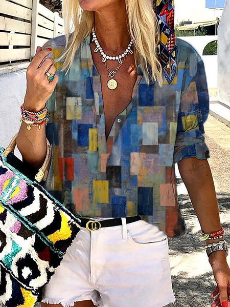 

Plus size Printed Long Sleeve Blouse, Blue, Blouses & Shirts