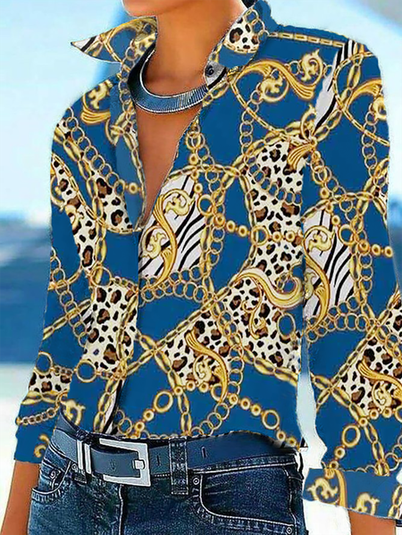 

Plus size Chain Printed Shirts & Tops, Blue, Blouses & Shirts
