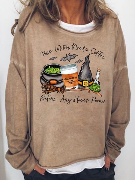 

Funny Halloween Women‘s Long Sleeve Crew Neck Sweatshirt, Light brown, Hoodies&Sweatshirts
