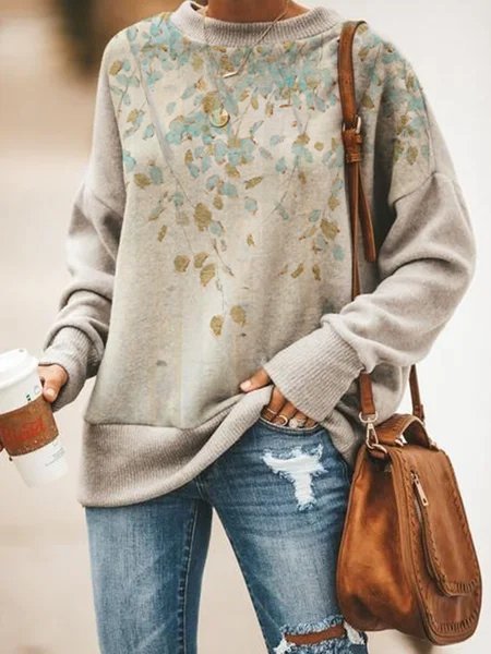 

Crew Neck Casual Long Sleeve Sweatshirt, Khaki, Sweatshirts & Hoodies