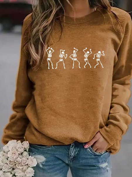 

Dancing Skeleton Women‘s Long Sleeve Cotton-Blend Sweatshirt, Yellow, Hoodies&Sweatshirts