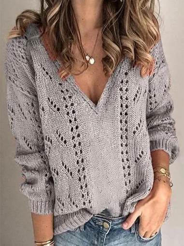

Casual Long Sleeve Shift V Neck Sweater, Gray, Sweaters