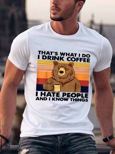 

Men's Coffee Bear Graphic Short Sleeve Tee, White, T-shirts