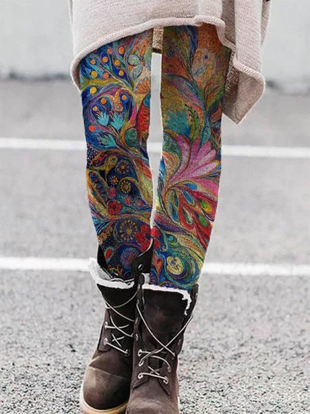 

Painting The Peacock Sheath Casual Pants, As picture, Leggings