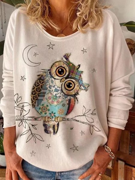 

Maniche Lunghe Casuale Girocollo Stampato Camicie & Top, Bianco, T-Shirts