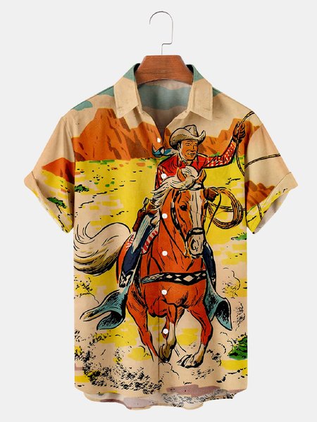 

Vintage Pockets Geometric Shirts & Tops, Khaki, Men's Floral shirt