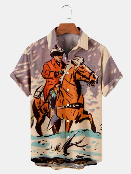 

Printed Vintage Shirt Collar Shirts & Tops, Khaki, Men's Floral shirt