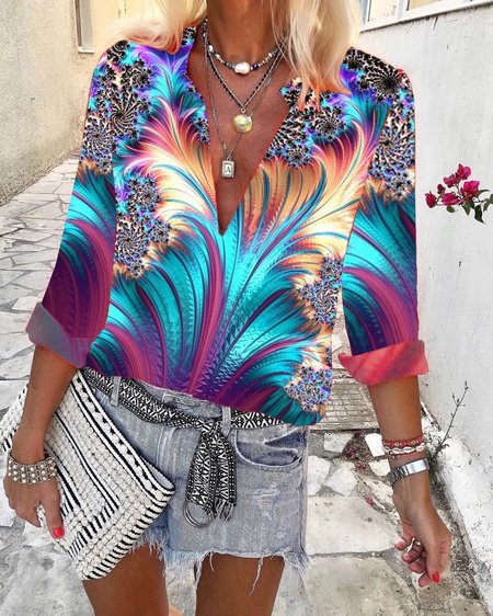 

Stampato Floreale Casuale Scollo a V Top, Multicolore, Blouses & Shirts