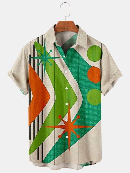 Geometric Shirt Collar Shirts & Tops, Green, Men's Floral shirt