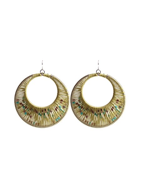 

Ethnic Green Round Line Woven Earrings, As picture, Earrings