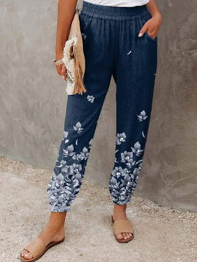 

Casual Cotton-Blend Pants, Blue, Pants