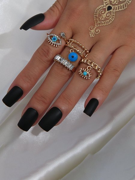 

Vintage Demon Eye Rhinestone Turquoise 4-Piece Ring, As picture, Rings