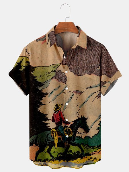 

Shirt Collar Printed Shirts, Deep khaki, Men's Floral shirt
