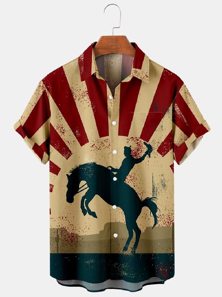 

Geometric Shirt Collar Pockets Shirts & Tops, Red, Men's Floral shirt
