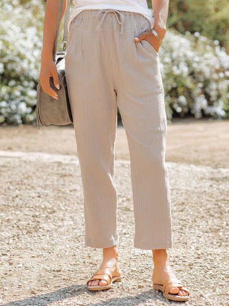 

Plain Cotton-Blend Pants, Beige, Pants