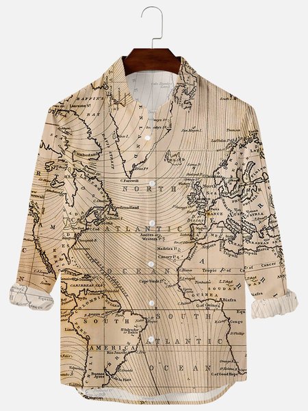 

Map Vintage Shirts, Brown, Men's Floral shirt