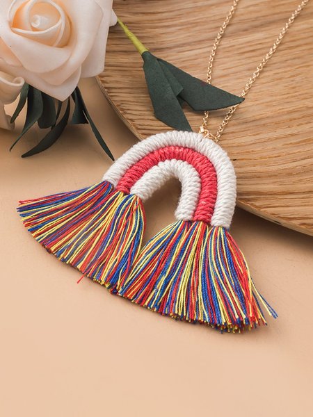 

Bohemian Hand-woven Tassel Rainbow Sweater Necklace, As picture, Necklaces