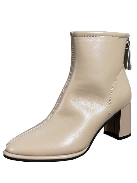Semplice e Elegante Cerniera tratto appuntito Caviglia Stivali, Beige, Shoes