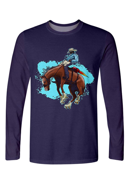 

Printed casual trend men's 3D long-sleeved T-shirt, Blue, Men's t-shirts
