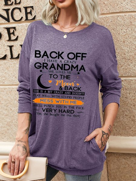 

ILove Grandma To The Moon And Back Casual Long Sleeve Tops, Purple, Long sleeves
