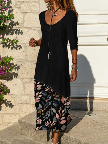 

Floral Long Sleeve Casual Crew Neck Dresses, Black, Floral Dresses