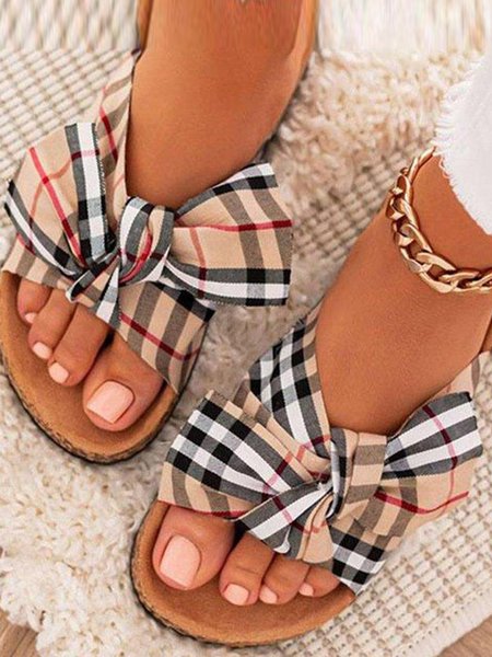 

JFN Bowknot home flat with sandals and beach drag, Khaki, Sandals & Slippers